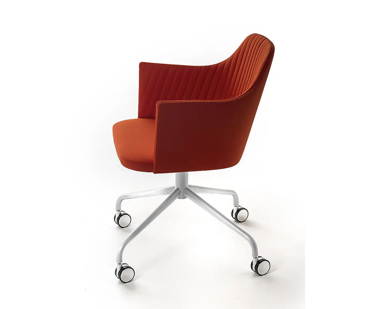 Break 1543 Swivel Chair by Bross with quilted upholstery and satin chromed metal base Casa Design Group