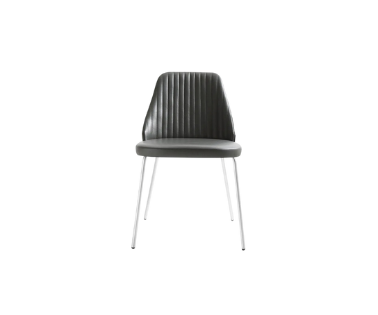 Break 1640 dining chair by Bross with quilted upholstery and satin chromed metal base Casa Design Group