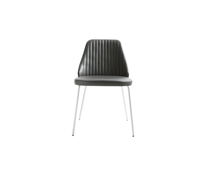Break 1640 dining chair by Bross with quilted upholstery and satin chromed metal base Casa Design Group