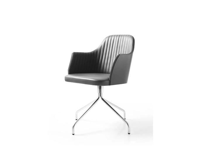 Break 1643 swivel armchair by Bross with quilted upholstery and satin chromed metal base Casa Design Group