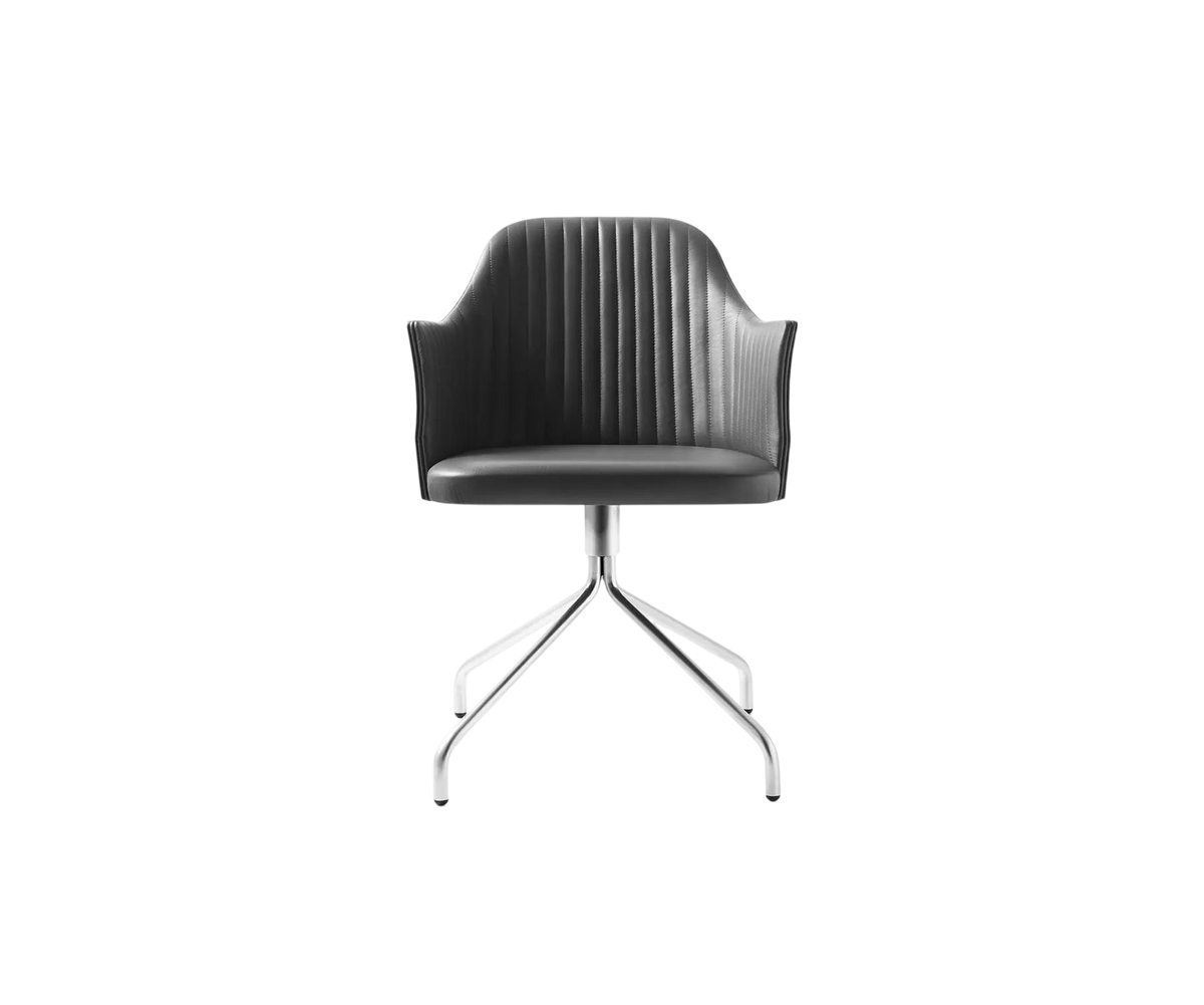 Break 1643 swivel armchair by Bross with quilted upholstery and satin chromed metal base Casa Design Group