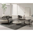 Burton Sofa by Frigerio featuring a solid ashwood frame, angled legs, and a sophisticated leather and fabric upholstery combination | Casa Design Group