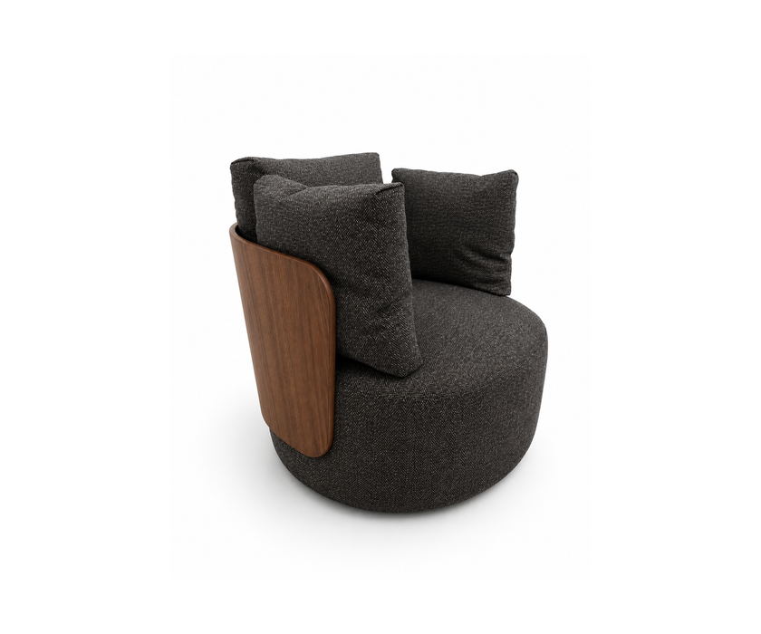 Calin Swivel Armchair by Porada with Canaletta walnut frame and upholstered seat | Casa Design Group