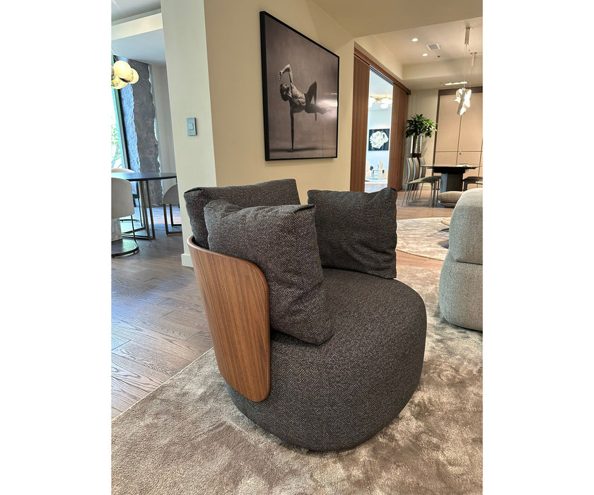Calin Swivel Armchair by Porada with Canaletta walnut frame and upholstered seat | Casa Design Group
