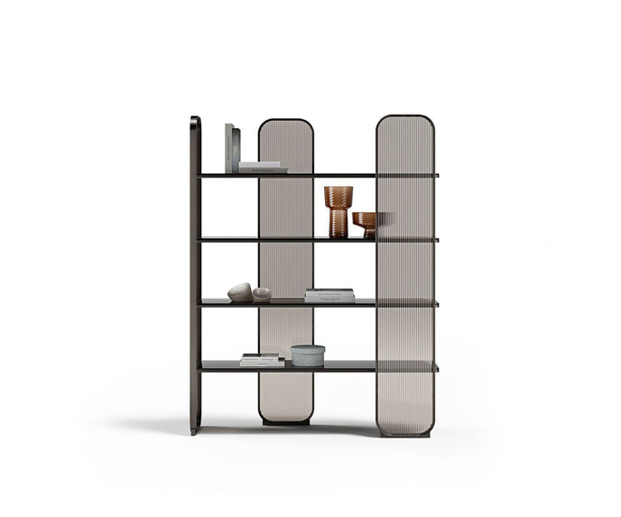 Giselle Plus Bookcase by Capital with Rounded Metal Frame and Bronzed Fluted Glass | Casa Design Group