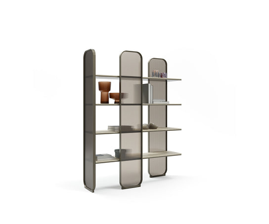 Giselle Plus Bookcase by Capital with Rounded Metal Frame and Bronzed Fluted Glass | Casa Design Group