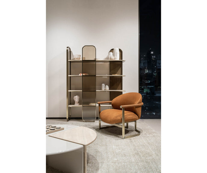 Giselle Plus Bookcase by Capital with Rounded Metal Frame and Bronzed Fluted Glass | Casa Design Group