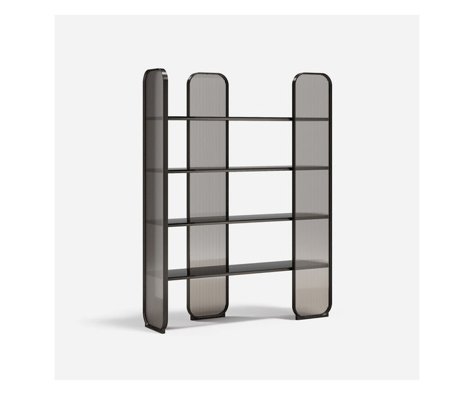 Giselle Plus Bookcase by Capital with Rounded Metal Frame and Bronzed Fluted Glass | Casa Design Group
