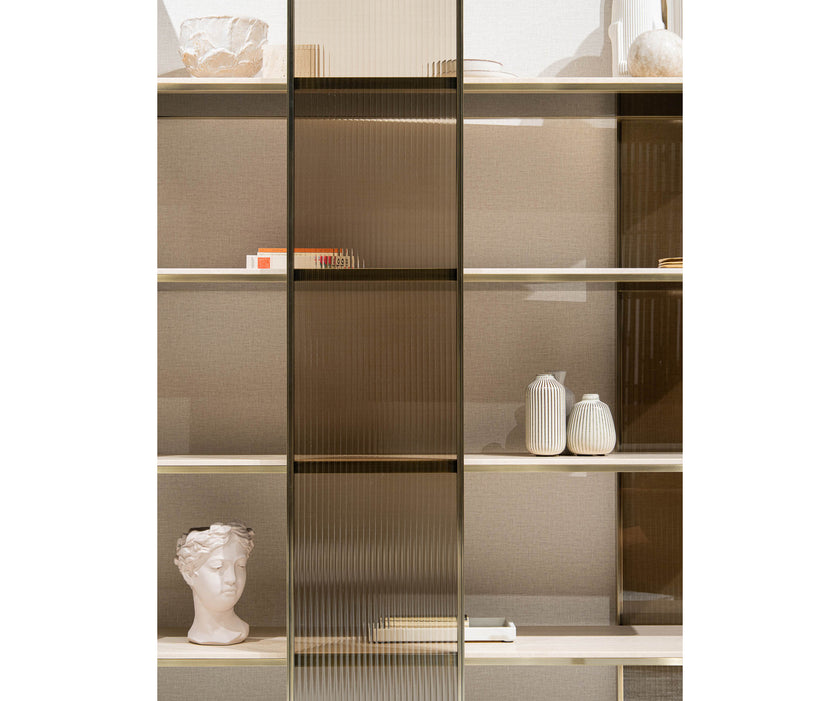Giselle Plus Bookcase by Capital with Rounded Metal Frame and Bronzed Fluted Glass | Casa Design Group