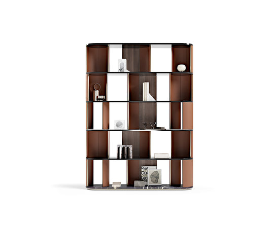 Sipario Bookcase by Capital with Marble Base and Leather Panels | Casa Design Group