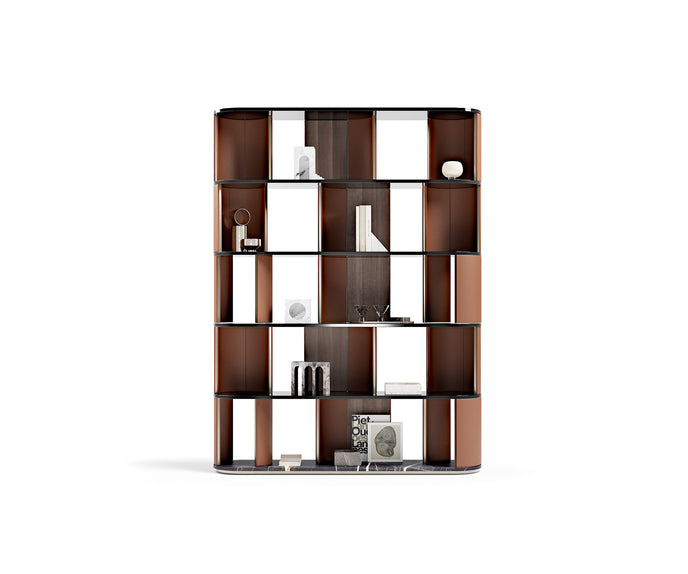 Sipario Bookcase by Capital with Marble Base and Leather Panels | Casa Design Group