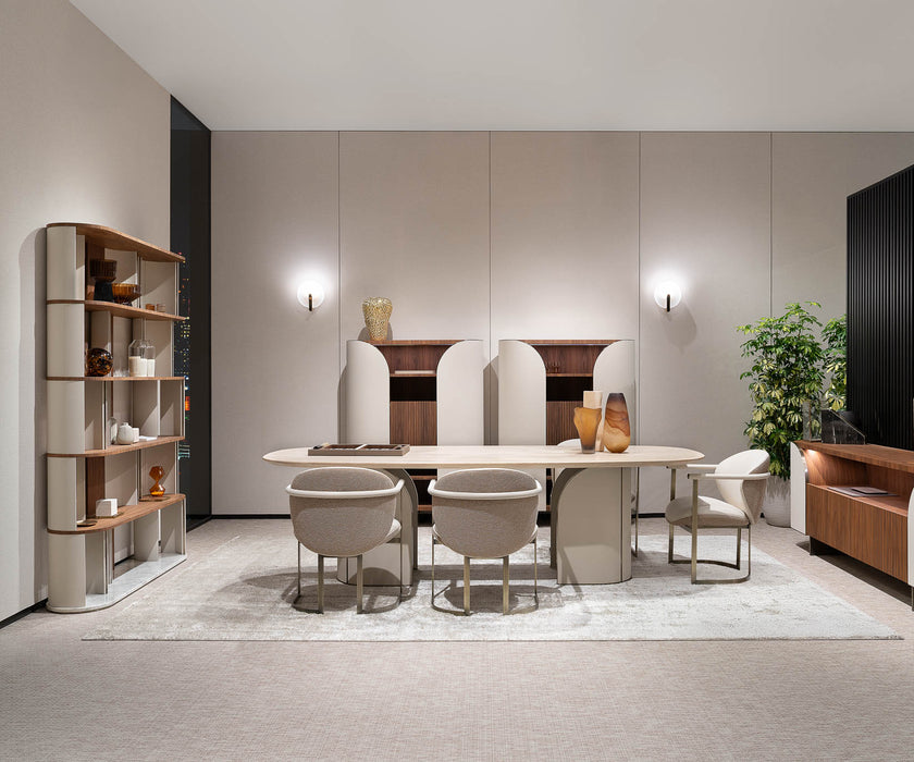 Sipario Bookcase by Capital with Marble Base and Leather Panels | Casa Design Group