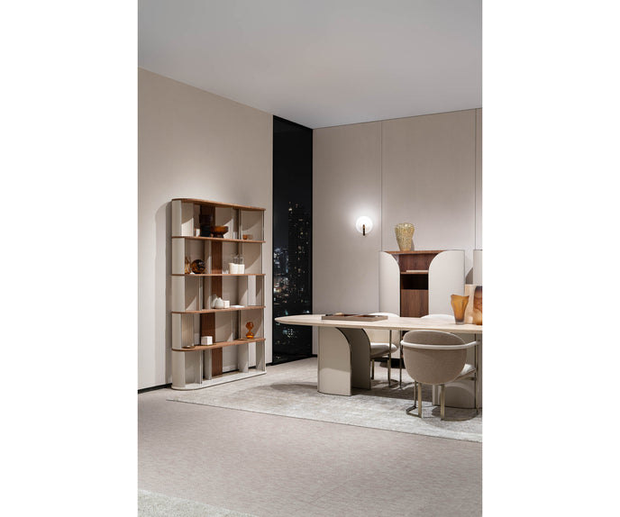 Sipario Bookcase by Capital with Marble Base and Leather Panels | Casa Design Group