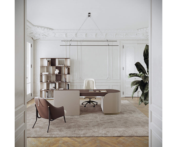 Sipario Bookcase by Capital with Marble Base and Leather Panels | Casa Design Group