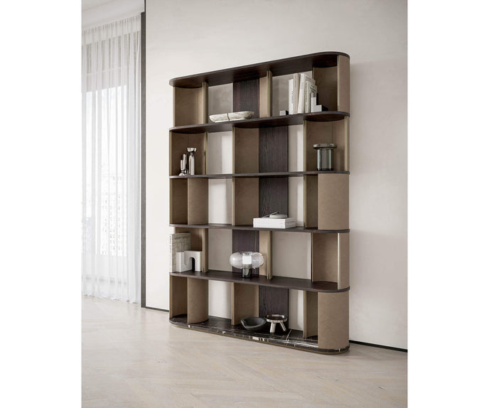 Sipario Bookcase by Capital with Marble Base and Leather Panels | Casa Design Group