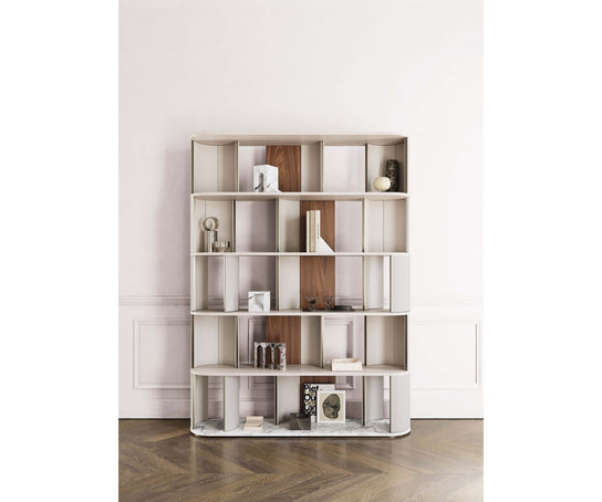 Sipario Bookcase by Capital with Marble Base and Leather Panels | Casa Design Group