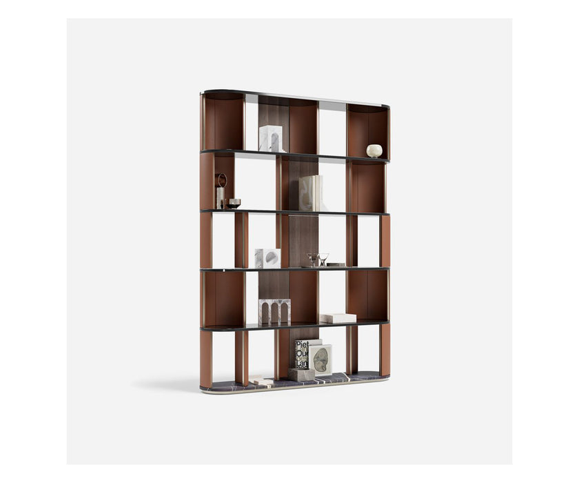 Sipario Bookcase by Capital with Marble Base and Leather Panels | Casa Design Group
