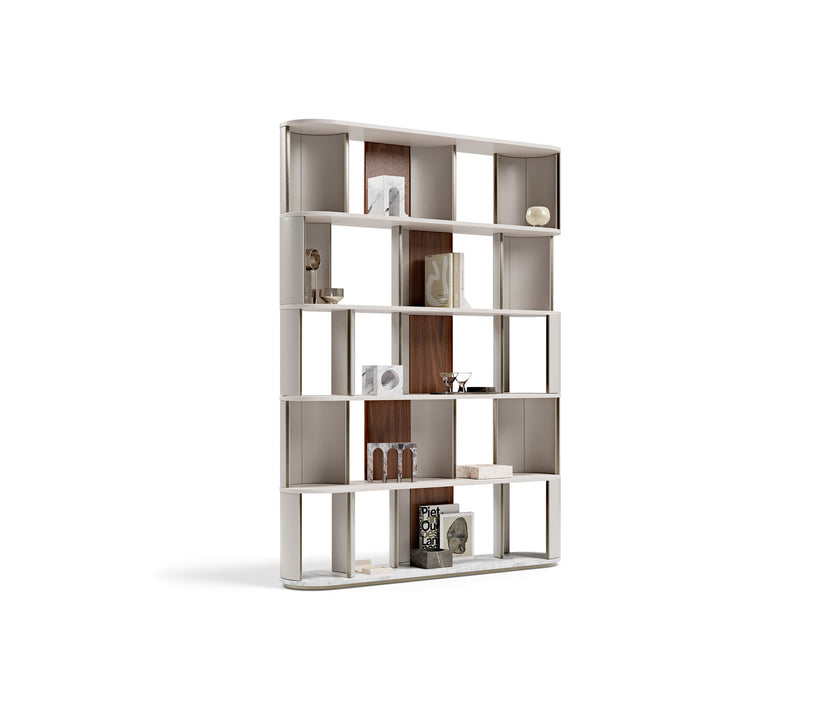 Sipario Bookcase by Capital with Marble Base and Leather Panels | Casa Design Group