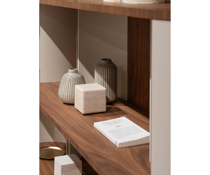 Sipario Bookcase by Capital with Marble Base and Leather Panels | Casa Design Group