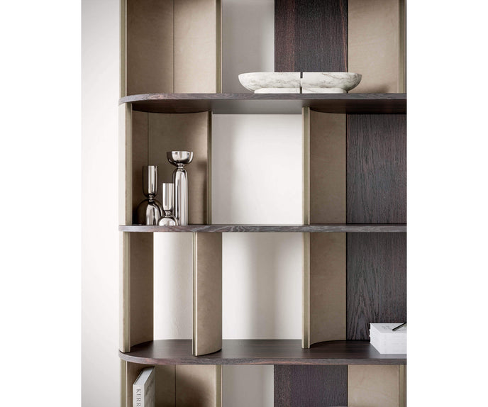 Sipario Bookcase by Capital with Marble Base and Leather Panels | Casa Design Group