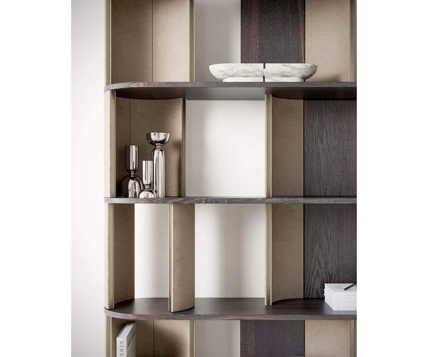 Sipario Bookcase by Capital with Marble Base and Leather Panels | Casa Design Group