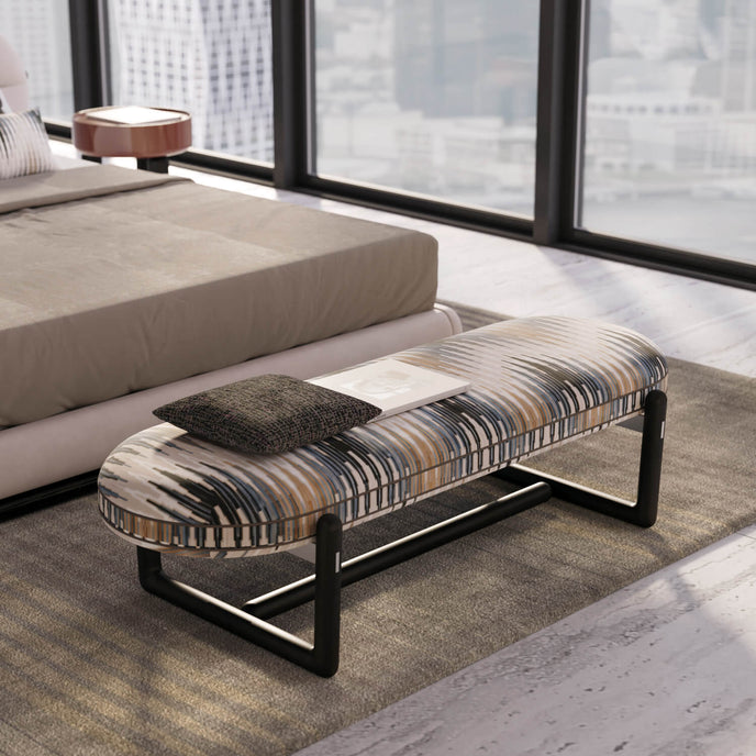 Cecil Upholstered Indoor Bench with Leather Piping by CPRN Homood | Casa Design Group