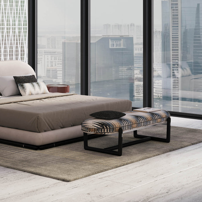 Cecil Upholstered Indoor Bench with Leather Piping by CPRN Homood | Casa Design Group