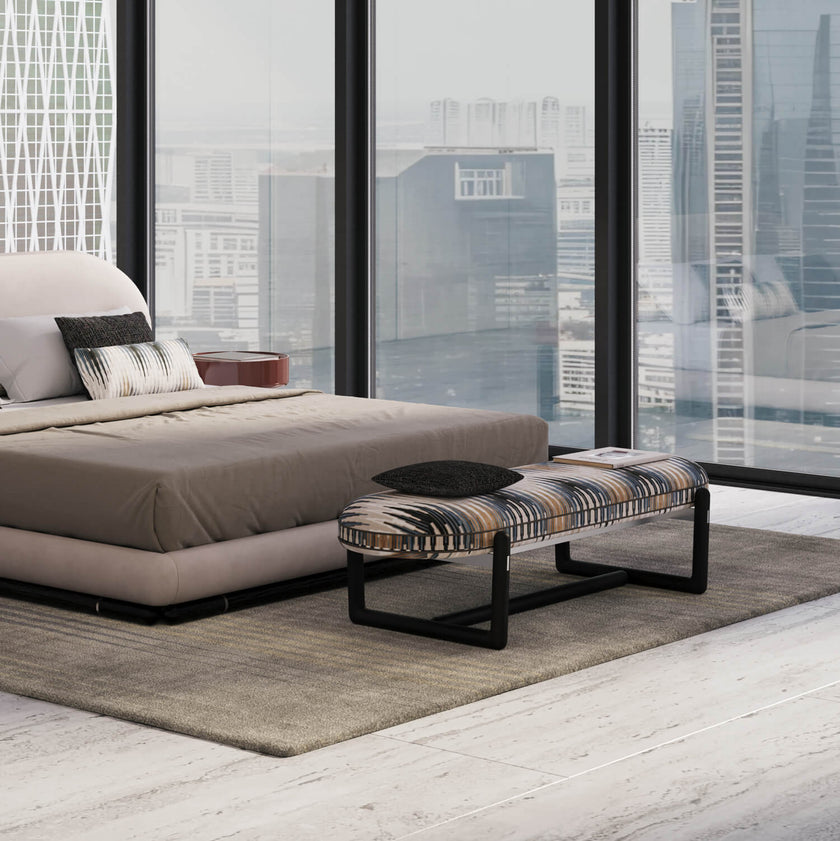 Cecil Upholstered Indoor Bench with Leather Piping by CPRN Homood | Casa Design Group
