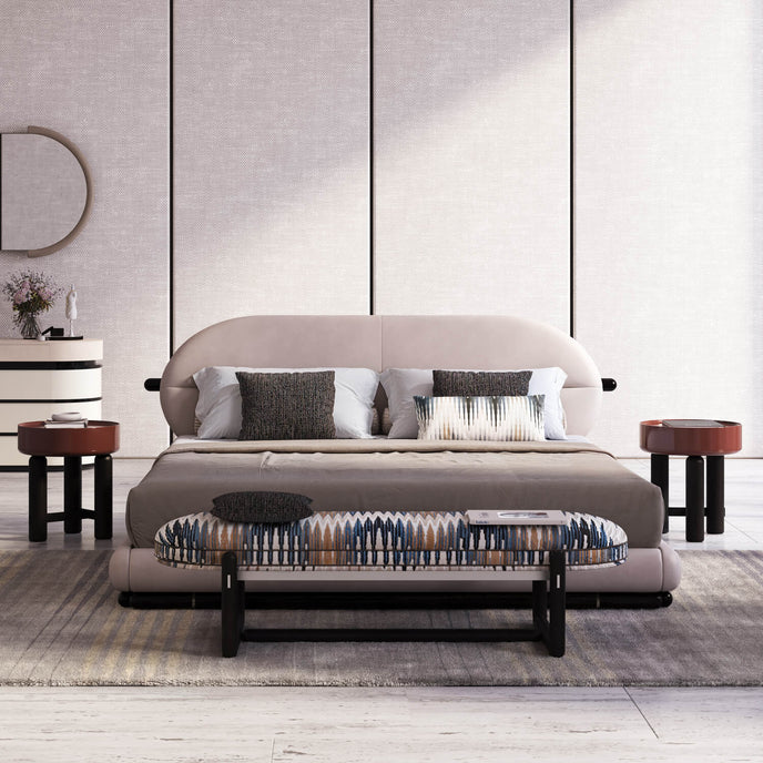 Cecil Upholstered Indoor Bench with Leather Piping by CPRN Homood | Casa Design Group