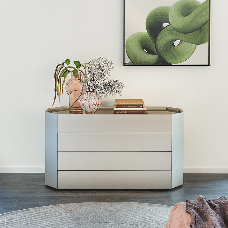 Chelsea Sideboard with geometric lacquered wood structure, storage drawers and recessed ceramic or mirrored glass top by Cattelan Italia | Casa Design Group