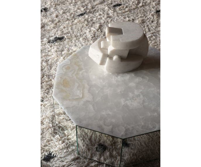 Colonna Coffee Table by Tacchini with a mirrored glass exterior and marble top.