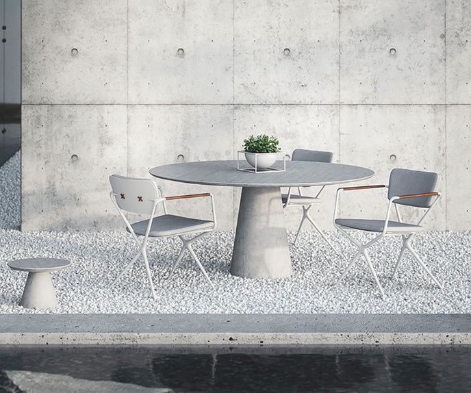 Modern Conix Round Concrete Outdoor Dining Table by Royal Botania Casa Design Group