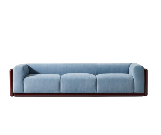 Cornaro sofa by Cassina with solid wood frame and upholstered cushions in geometric design – Casa Design Group