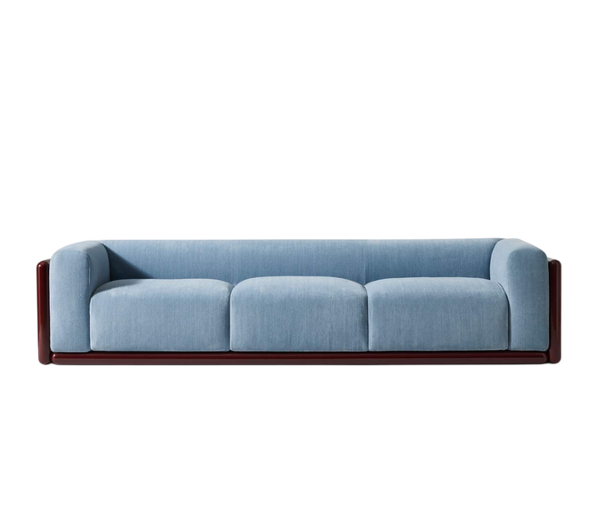 Cornaro sofa by Cassina with solid wood frame and upholstered cushions in geometric design – Casa Design Group