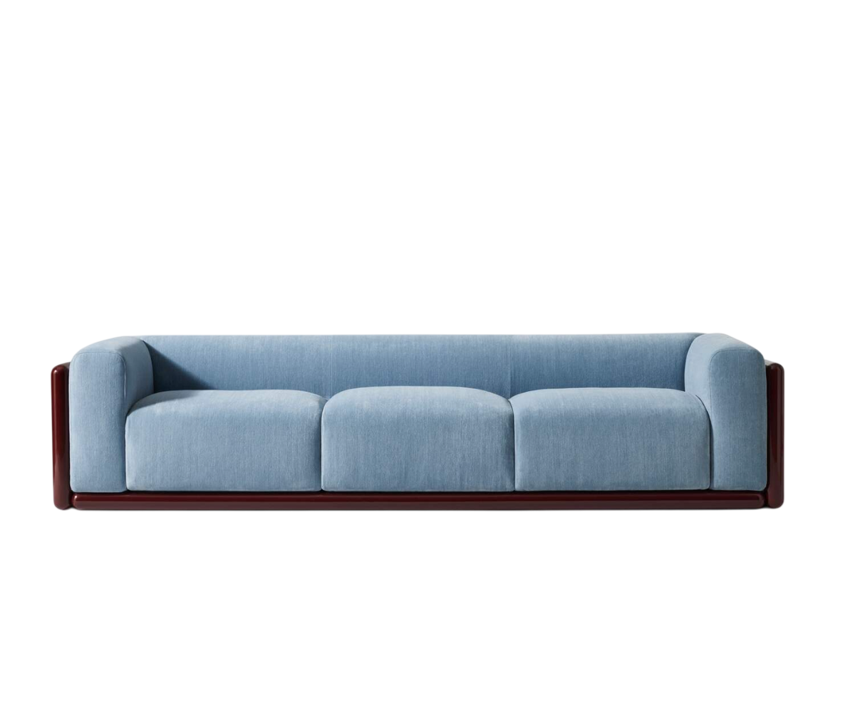 Cornaro sofa by Cassina with solid wood frame and upholstered cushions in geometric design – Casa Design Group