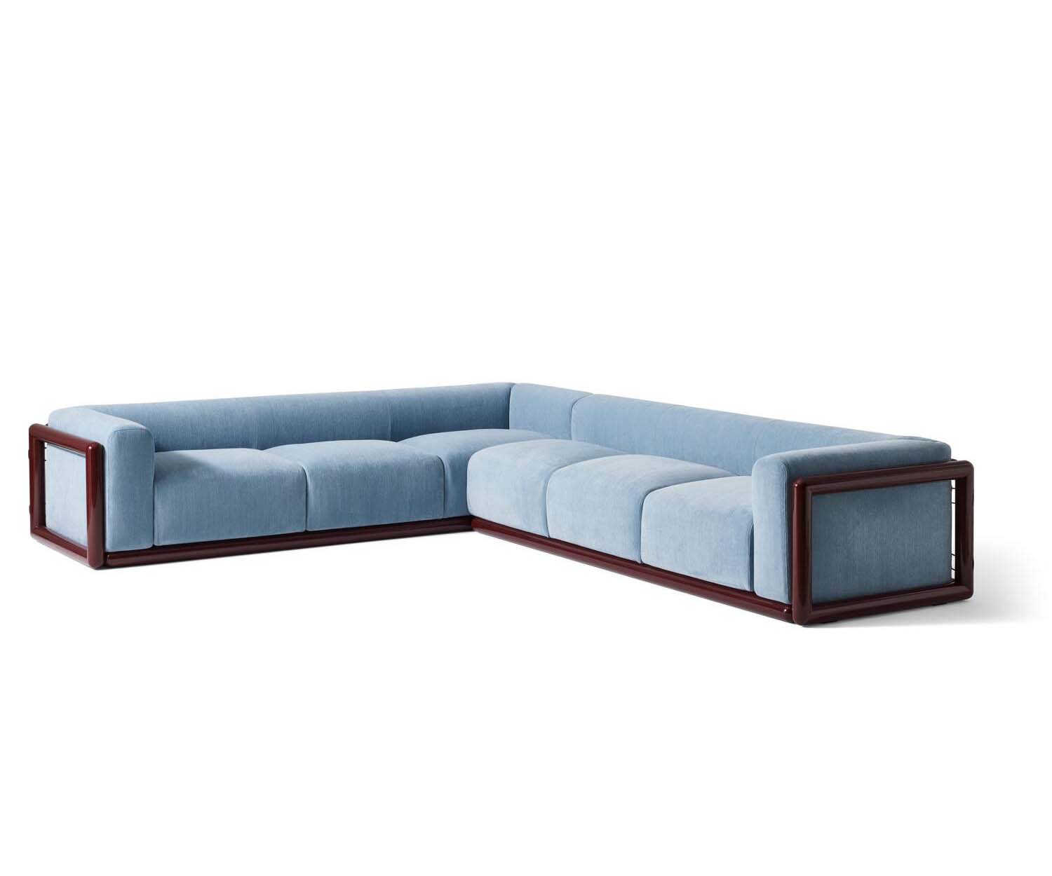 Cornaro sofa by Cassina with solid wood frame and upholstered cushions in geometric design – Casa Design Group
