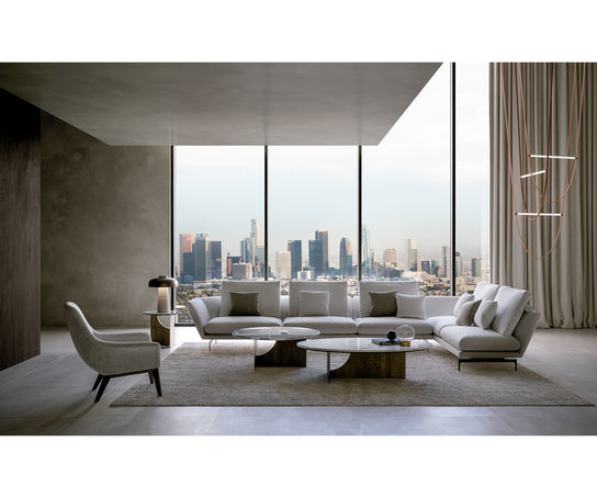 Coro Coffee Table by Alexandra with an oval marble top, metal frame, and ash wood base.