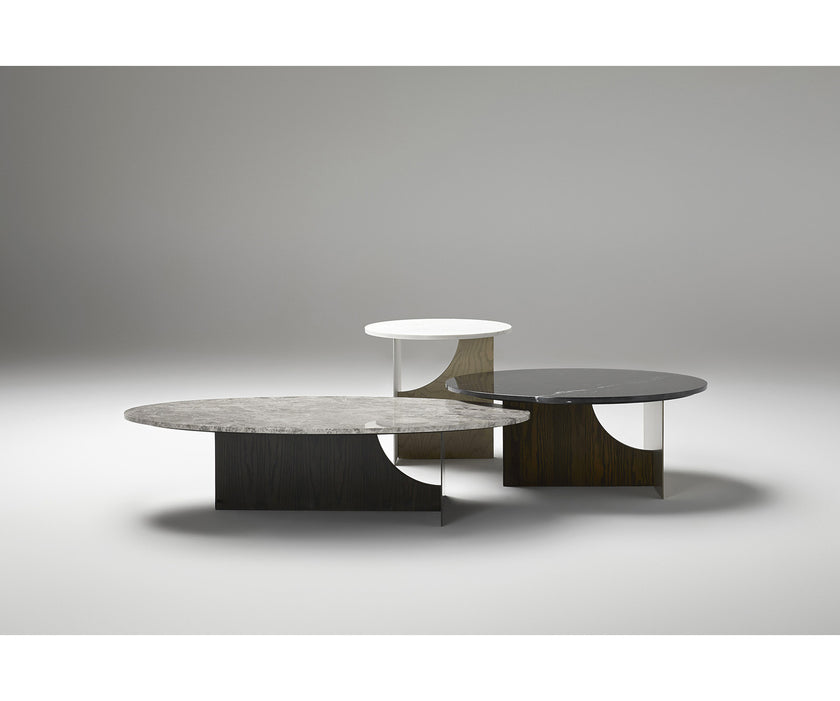 Coro Coffee Table by Alexandra with an oval marble top, metal frame, and ash wood base.
