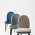 Cremino Dining Chair with rounded upholstered backrest, slender tapered legs and decorative metal ring by Accento | Casa Design Group