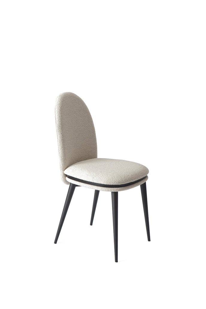 Cremino Dining Chair with rounded upholstered backrest, slender tapered legs and decorative metal ring by Accento | Casa Design Group