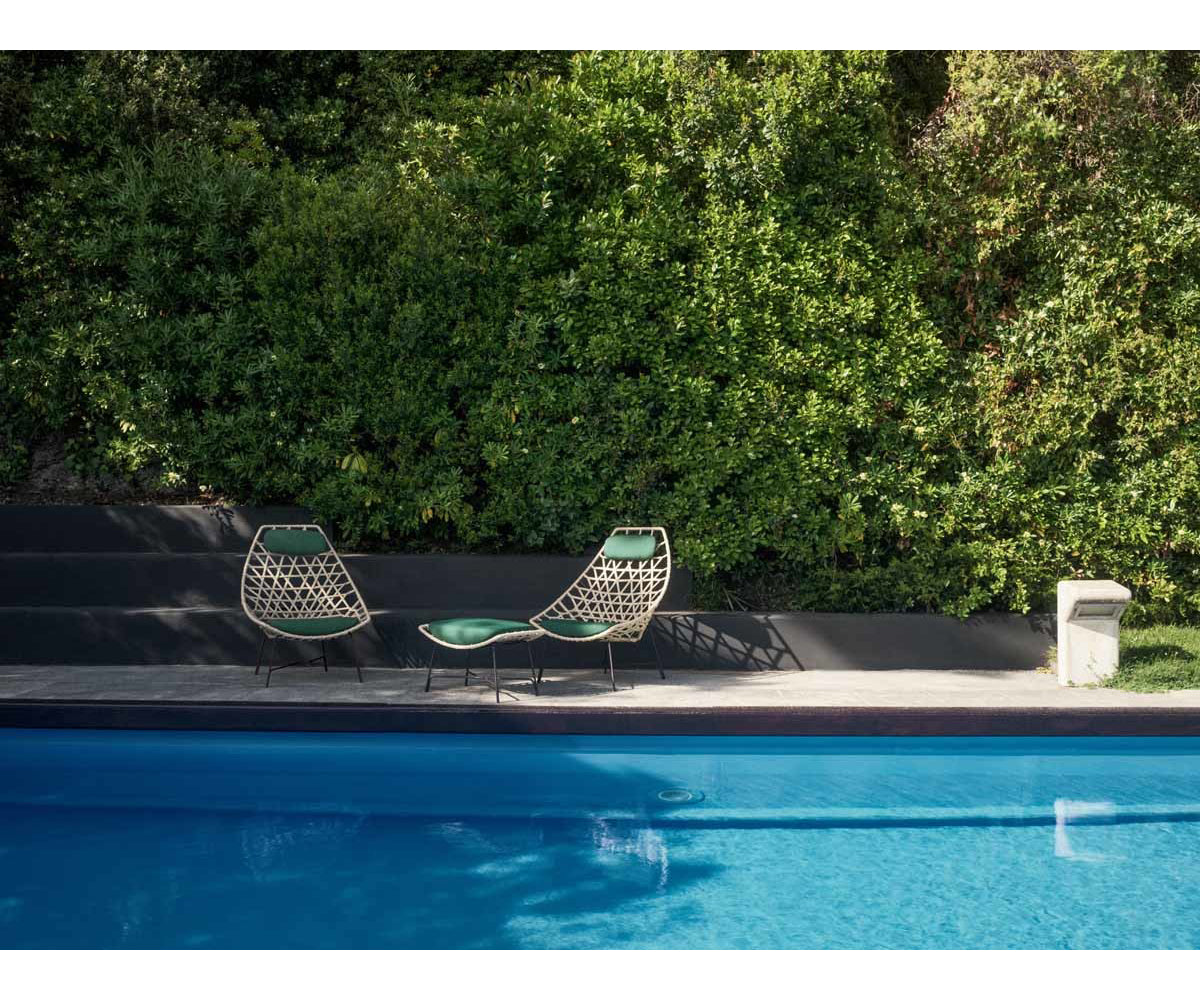 Contemporary Cut Outdoor Lounge Chair with Footrest with Epoxy Steel Frame by Potocco | Casa Design Group