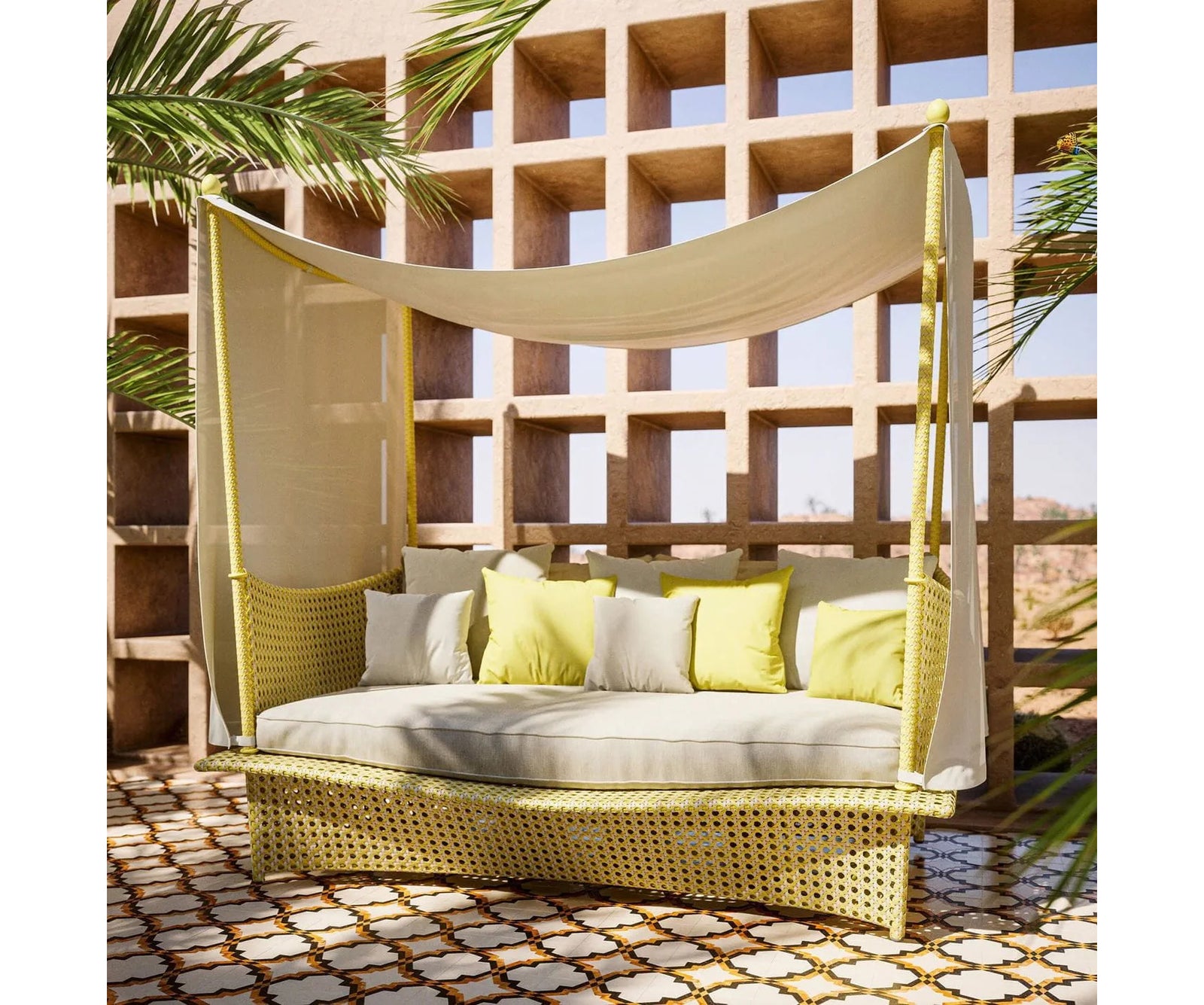 Luxury Daydream Daybed by Dedon | Richard Frinier Design with Cane Weave and Citrine Upholstery | Casa Design Group