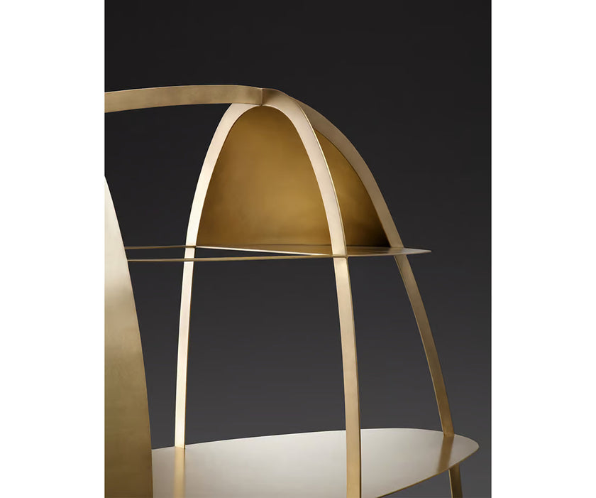 Airframe Bookcase by De Castelli in Brushed Brass with Sculptural Hammered Metal Design | Casa Design Group