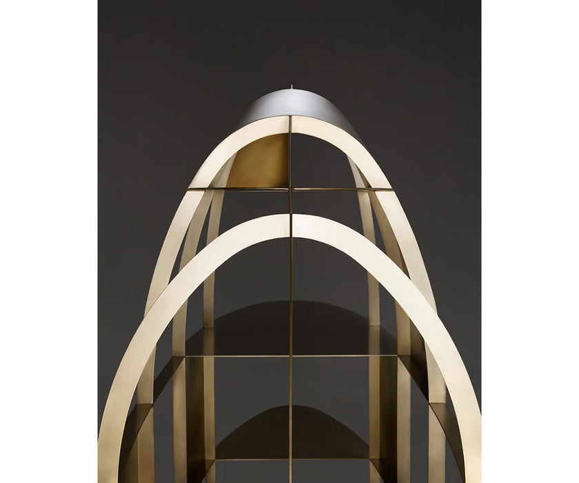 Airframe Bookcase by De Castelli in Brushed Brass with Sculptural Hammered Metal Design | Casa Design Group