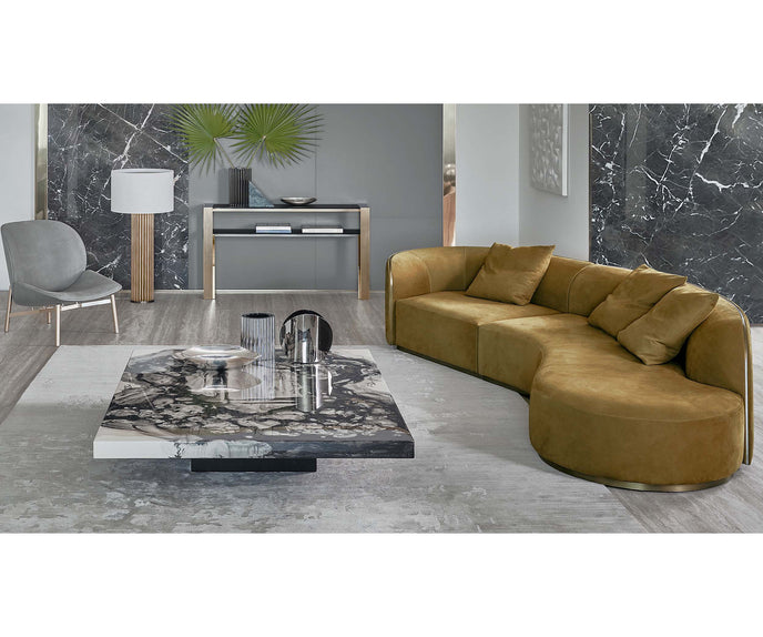Decoro decorative coffee table by Rugiano with a hand-finished artistic tabletop.