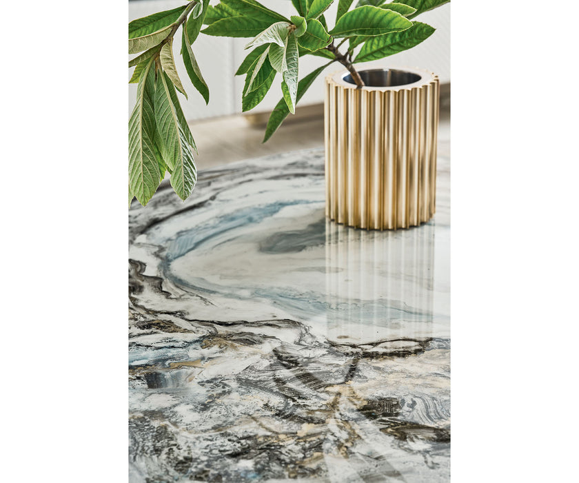 Decoro decorative coffee table by Rugiano with a hand-finished artistic tabletop.