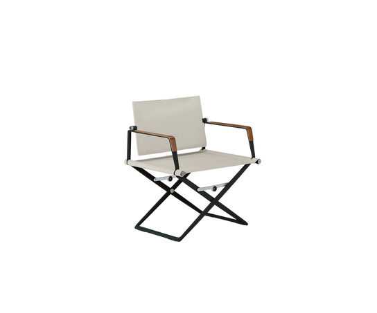 Dedon Seax Lounge Chair with teak-finished plywood armrests and foldable aluminum frame – Casa Design Group