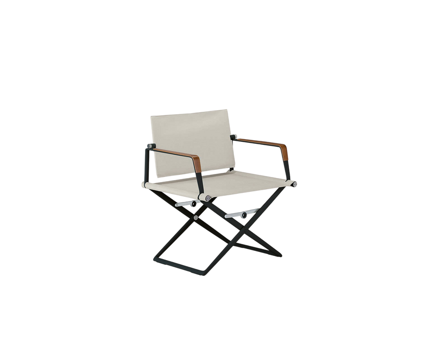 Dedon Seax Lounge Chair with teak-finished plywood armrests and foldable aluminum frame – Casa Design Group