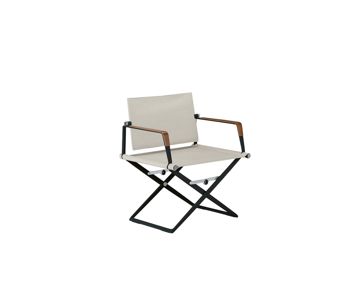Dedon Seax Lounge Chair with teak-finished plywood armrests and foldable aluminum frame – Casa Design Group