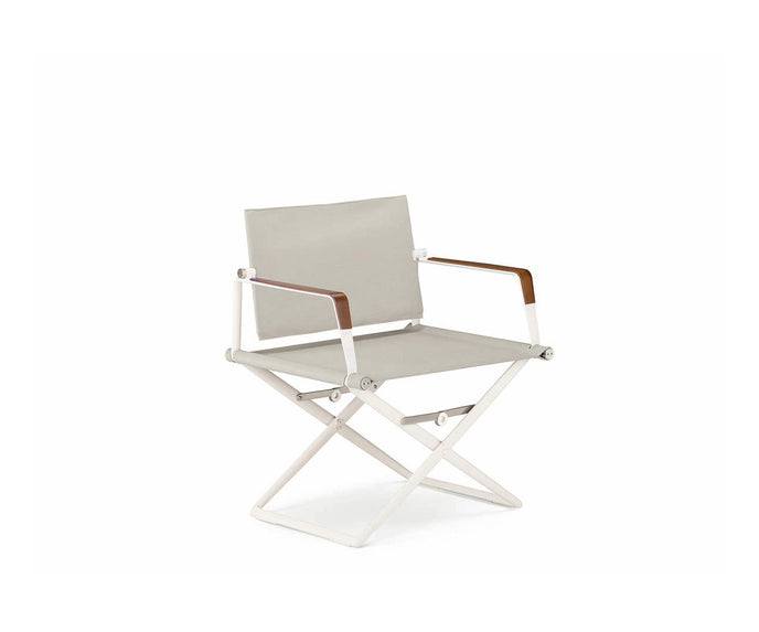 Dedon Seax Lounge Chair with teak-finished plywood armrests and foldable aluminum frame – Casa Design Group